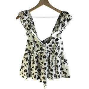 Urban Romantics - Women’s Floral Camisole | Black & Cream | Rayon Linen Blend |